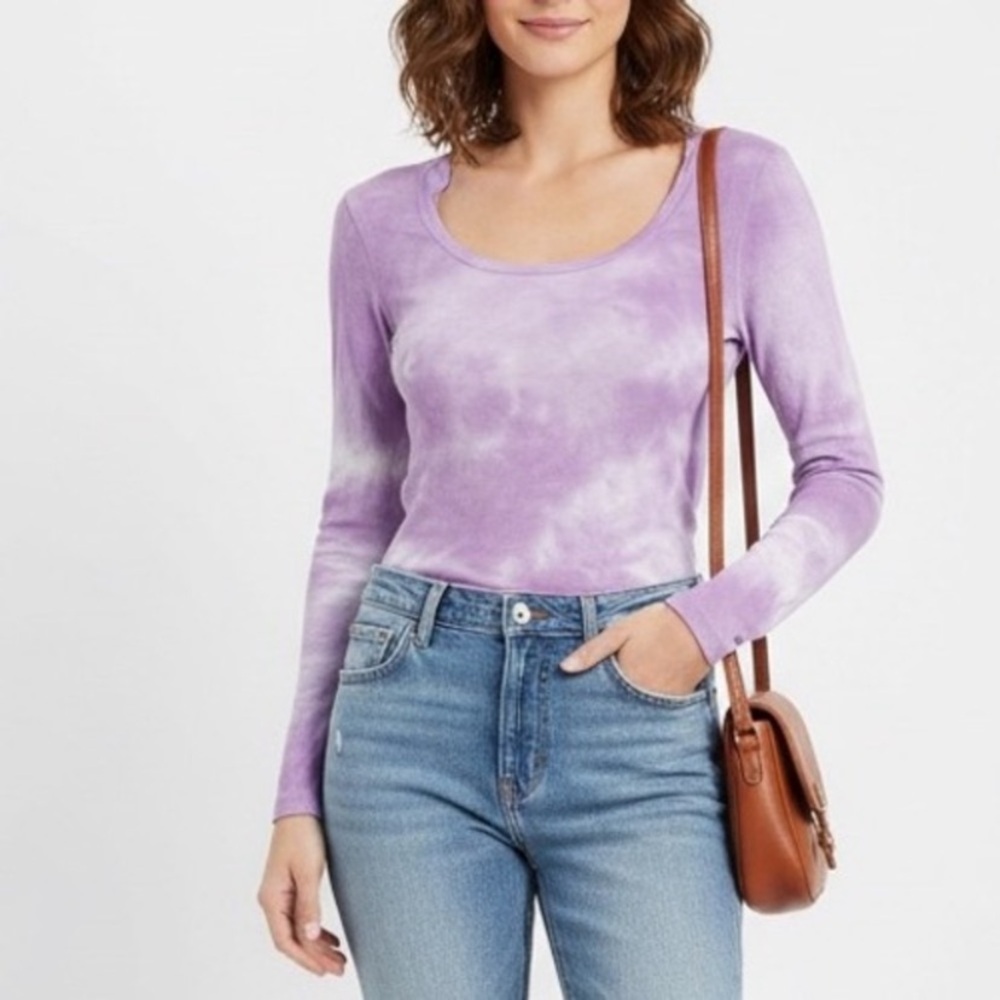 $84 NWT Sundry Purple White Tie Dye Scoop Neck Long Sleeve Shirt size XL/4